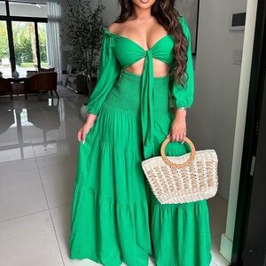 Green Tie-Front Maxi Style Pant Set